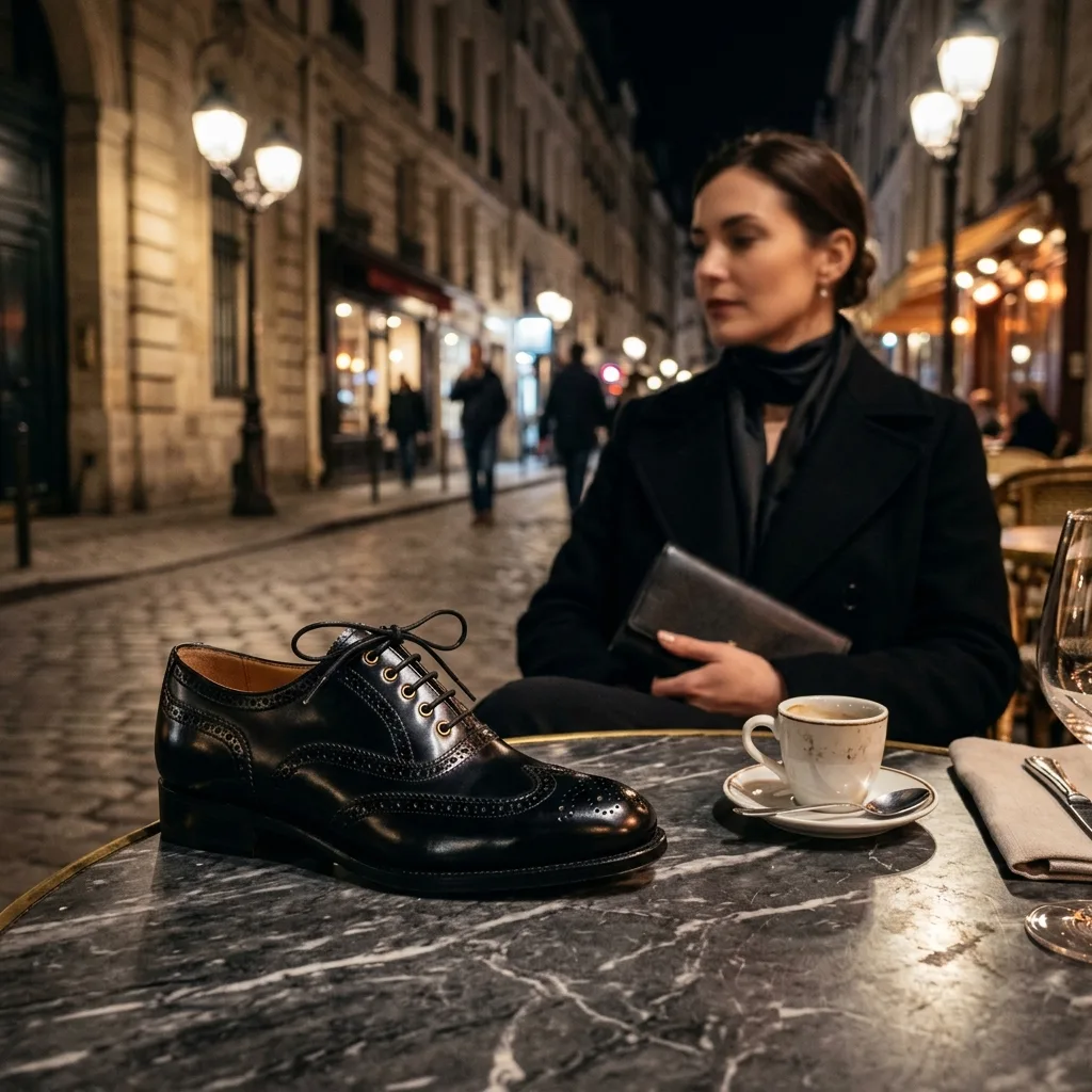 Richelieu femme en cuir noir, finition soignée
