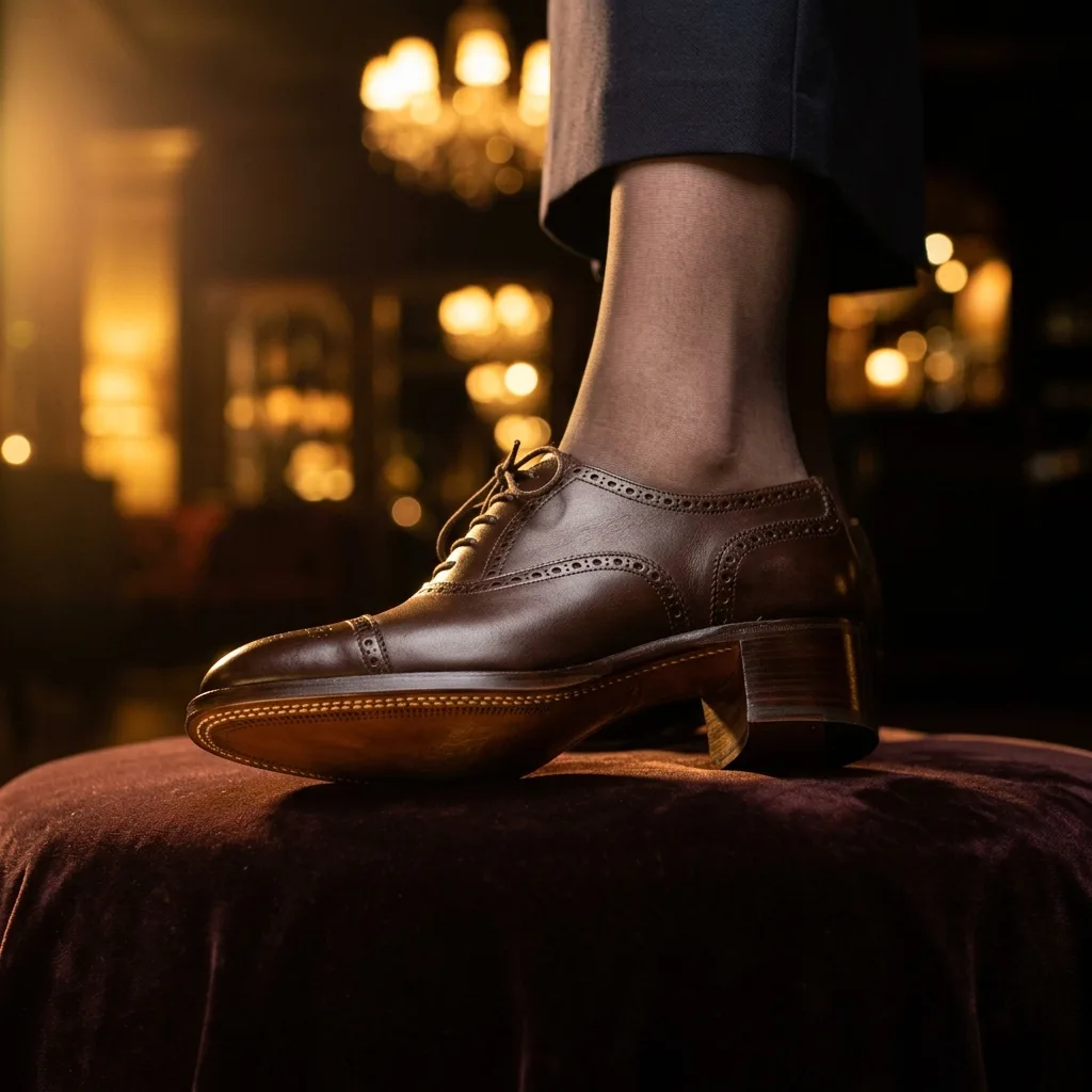 Détail de la semelle en cuir d'une chaussure femme